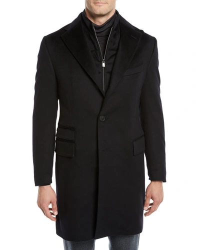 Corneliani Id Wool Topcoat With Zip-out Bib In Black