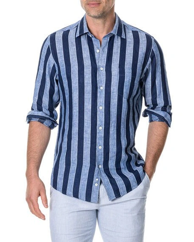 Shop Rodd & Gunn Men's Parsons Hill Striped Linen Shirt In River