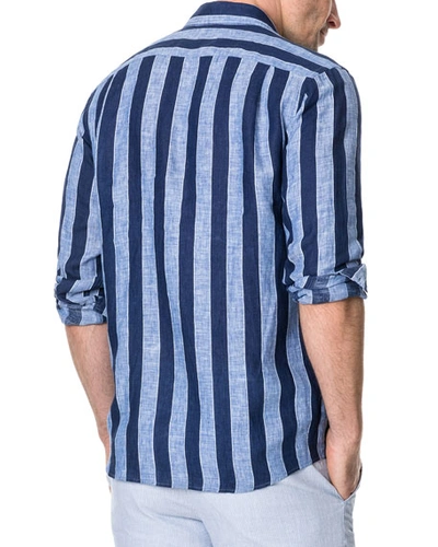 Shop Rodd & Gunn Men's Parsons Hill Striped Linen Shirt In River