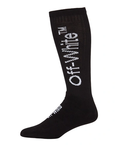 Shop Off-white Men's Diagonal-stripe Mid-length Socks In Black