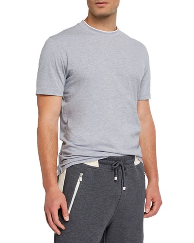 Shop Brunello Cucinelli Men's Two-tone Trim Crewneck T-shirt In Gray