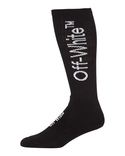 Shop Off-white Men's Arrows Mid-length Socks In Black/white