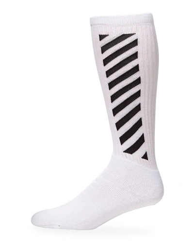 Shop Off-white Men's Diagonal-stripe Mid-length Socks In White