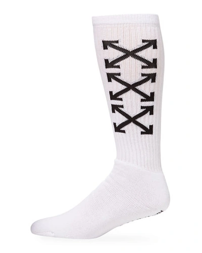 Shop Off-white Men's Arrows Mid-length Socks In White/black