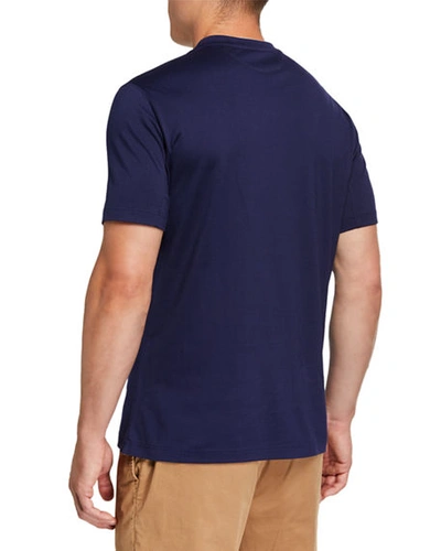 Shop Brunello Cucinelli Men's Two-tone Trim Crewneck T-shirt In Blue