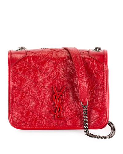 Shop Saint Laurent Niki Ysl Monogram Vintage Calfskin Wallet On Chain In Medium Red