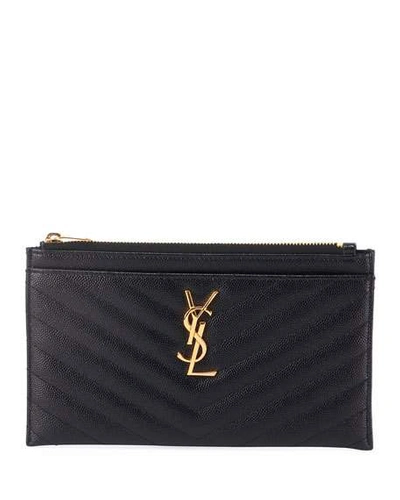Shop Saint Laurent Ysl Monogram Small Ziptop Bill Pouch In Grained Leather In Black
