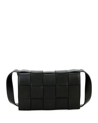 Shop Bottega Veneta The Cassette Intrecciato Crossbody Bag In Black/silver