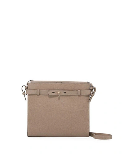 Shop Valextra B-tracollina Leather Shoulder Bag In Oyster Gray