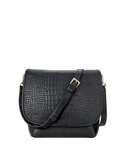 Shop Gigi New York Andy Alligator-print Crossbody Bag In Black