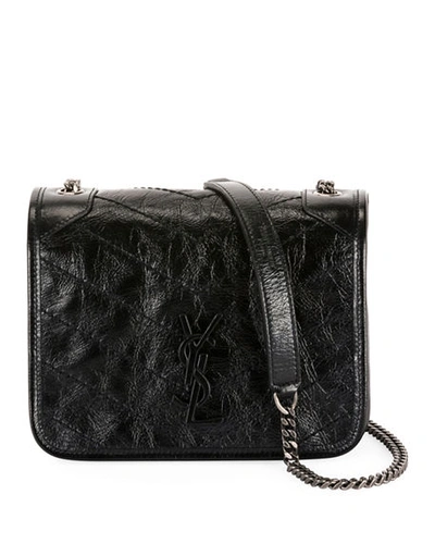 Shop Saint Laurent Niki Ysl Monogram Vintage Calfskin Wallet On Chain In Black