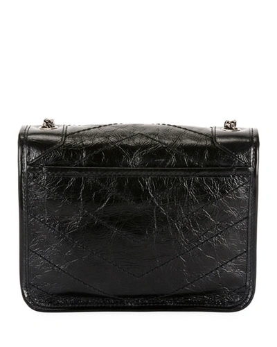 Shop Saint Laurent Niki Ysl Monogram Vintage Calfskin Wallet On Chain In Black