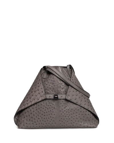 Shop Akris Ai Ostrich Shoulder Bag In Dark Gray
