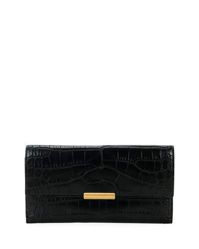 Shop Bottega Veneta Soft Alligator Flap Continental Wallet In Black/gold