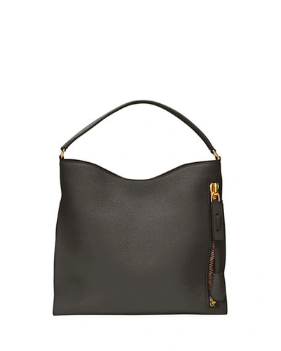 Shop Tom Ford Alix Small Calfskin Hobo Bag In Dark Brown