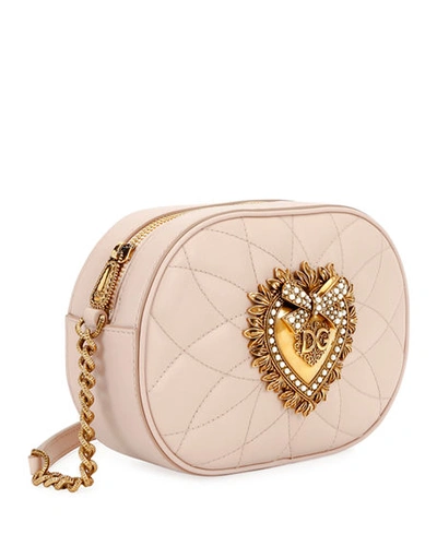 Shop Dolce & Gabbana Devotion Leather Camera Bag With Heart Medallion In Light Pink