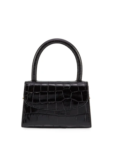 Shop By Far Mini Crocodile-embossed Top-handle Bag In Black
