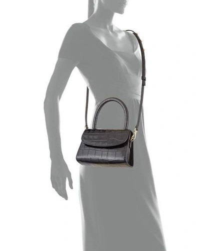 Shop By Far Mini Crocodile-embossed Top-handle Bag In Black