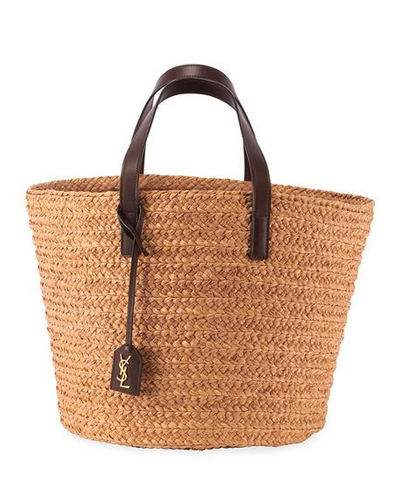 Shop Saint Laurent Panier Raffia Basket Tote Bag In Neutral