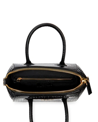 Shop Givenchy Antigona Small Croc-embossed Leather Satchel Bag In Black