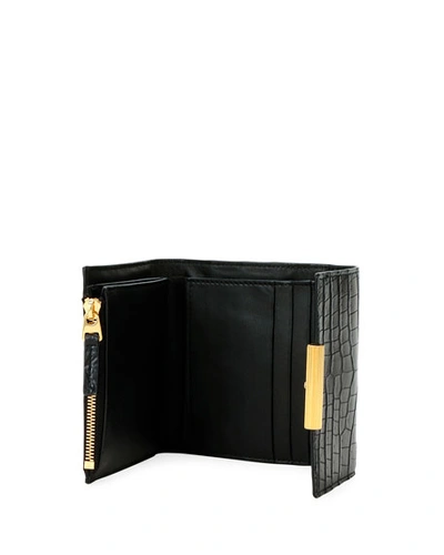 Shop Bottega Veneta Mini Soft Alligator Flap Wallet In Black/gold