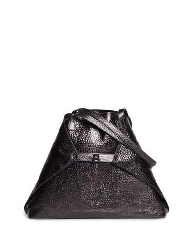 Shop Akris Ai Medium Soft Hammered Leather Shoulder Bag In Black Metallic