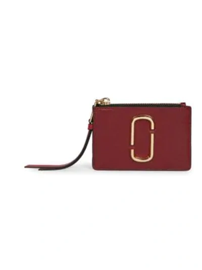 Shop Marc Jacobs Small The Snapshot Zip Leather Card Case In Cranberry