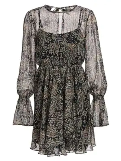 Shop Joie Manning Sheer Paisley Popover Flare Dress In Caviar
