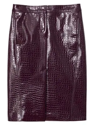 Shop Tibi Croc-embossed Patent Trouser Skirt In Burnt Raspberry