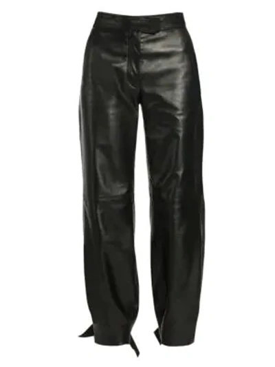 Shop Off-white Bow-hem Leather Track Pants In Black