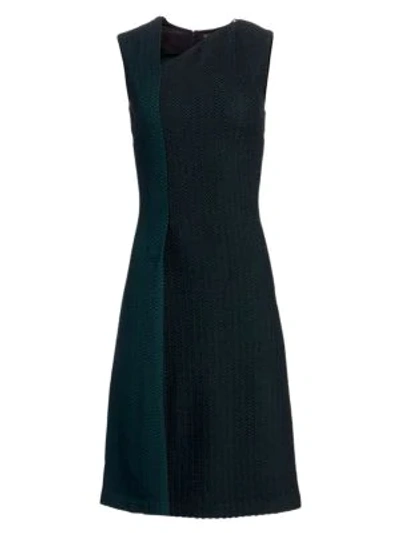Shop St John Refined Texture Herringbone Dress In Petrol Caviar Multi