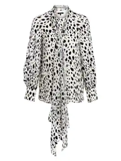 Shop St John Snow Leopard Devore Chiffon Blouse In Cream Caviar