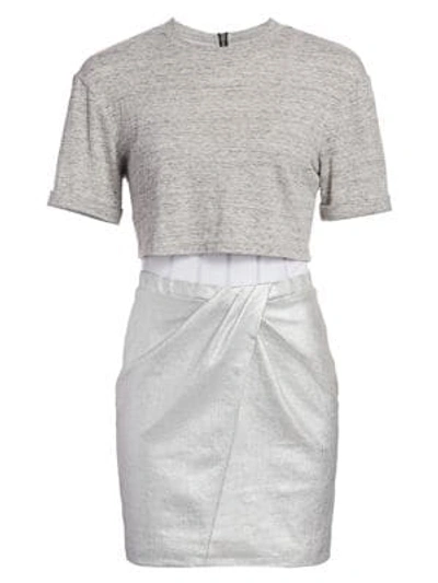 Shop Rta Naomi Metallic Two-piece T-shirt Corset Combo Bodycon Dress In Sound Silver