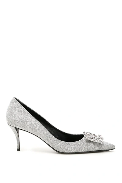 Shop Roger Vivier Flower Buckle 65 Pumps In Argento (silver)