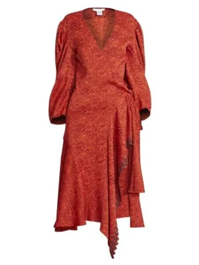 Shop Chloé Jaquard Side-tie Midi Dress In Orange Red