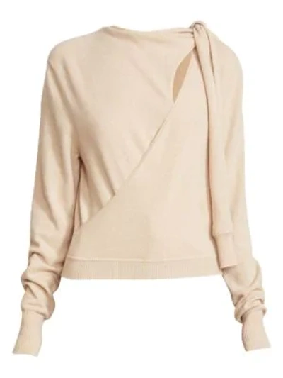 Shop Chloé Shoulder-tie Cashmere Sweater In Light Camel