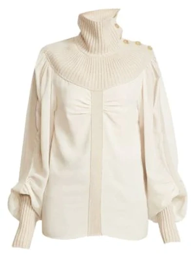 Shop Chloé Silk Georgette Sweater Blouse In Whisper White