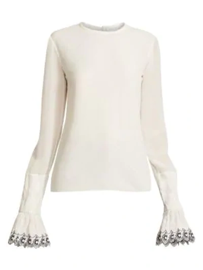 Shop Chloé Emro-cuff Long-sleeve Silk Shirt In White Black