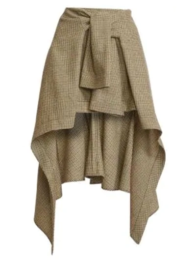 Shop Chloé High-low Plaid Virgin Wool Skirt In Beige Green