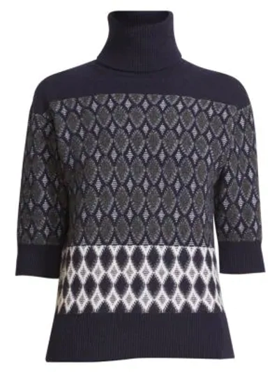 Shop Chloé Argyle Jacquard Turtleneck Sweater In Obscur Navy