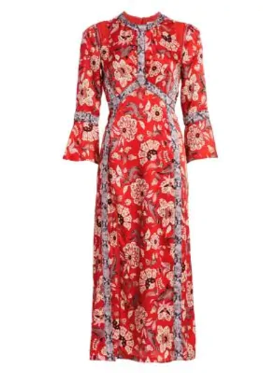 Shop Cinq À Sept Smyth Floral Midi Dress In Venetian Red Multi