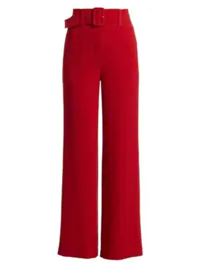 Shop Cinq À Sept Eliza Belted Crepe Trousers In Scarlet