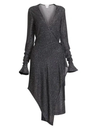 Shop Chloé Lurex Poet-sleeve Asymmetric Midi Dress In Navy