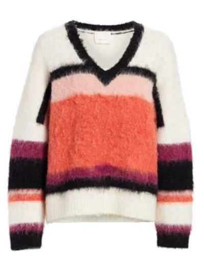 Shop Cinq À Sept Isabella Striped Fuzzy Sweater In Apricot Nectar Multi