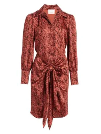 Shop Cinq À Sept Gaby Python-print Tie-front Shirtdress In Rosewood