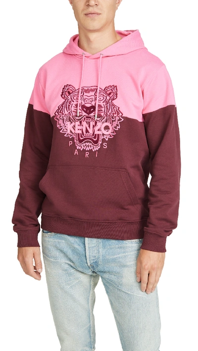 Shop Kenzo Colorblock Tiger Hoodie In Red