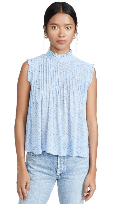 Shop Ganni Printed Georgette Blouse In Forever Blue