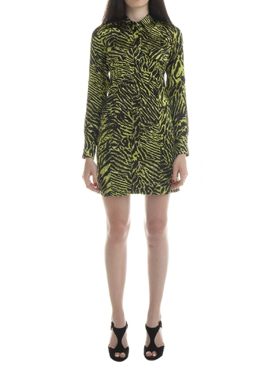 Shop Ganni Silk Stretch Satin Dress In Lime Tiger