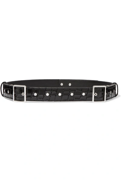 Shop Altuzarra Underwood Glossed Croc-effect Leather Belt In Black