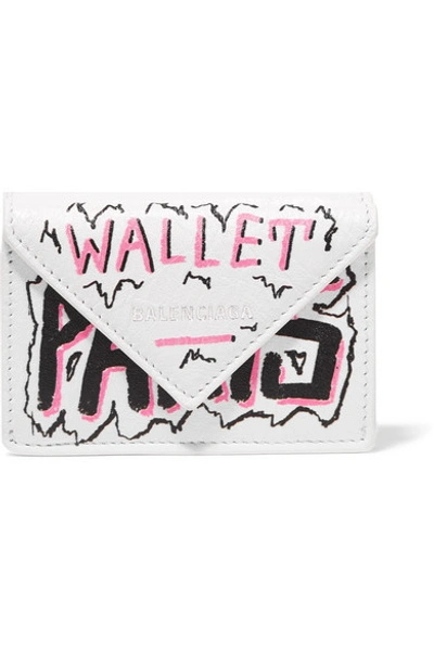 Shop Balenciaga Papier Mini Printed Textured-leather Wallet In White